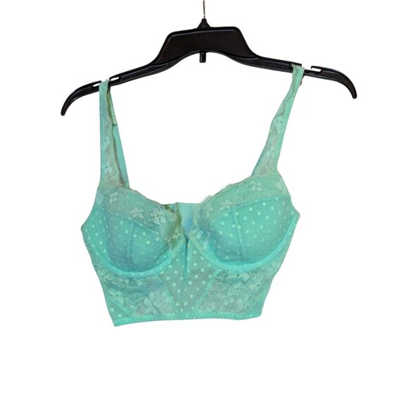 Victorias Secret Dream Angels Mint Green Polka Dot Lace Bustier Bra 34C Adjustab - Picture 1 of 3